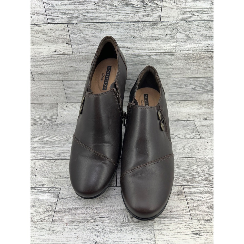 Clarks Collection Women Size 8.5M Brown Leather Side Zip Shootie Heels